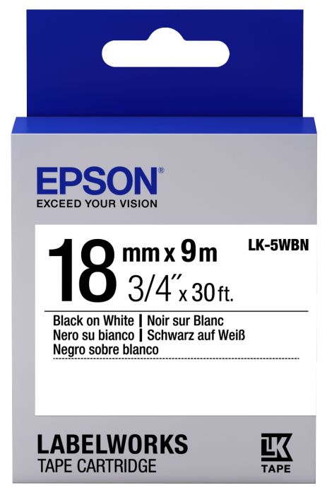 Epson C53S655006 Black on White Label Tape 18mm x 9m - (LK-5WBN)