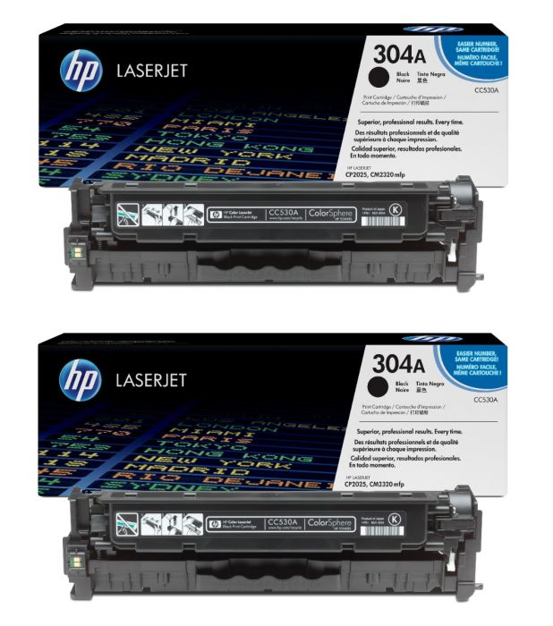 HP 304A Black Toner Cartridge Twin Pack - (CC530AD)