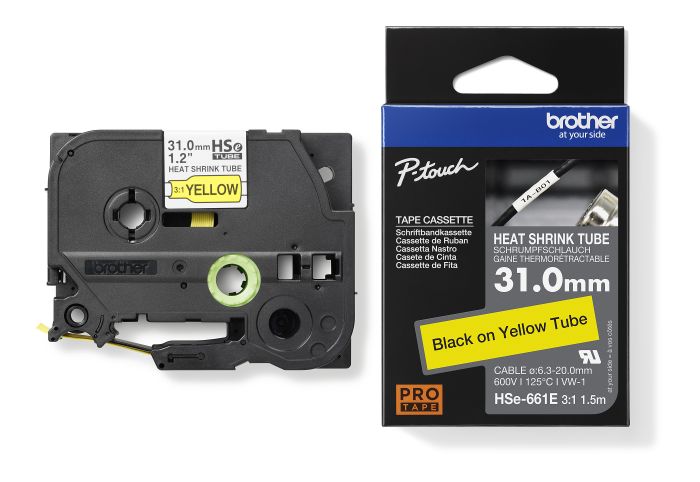 Brother HSE-661E Black On Yellow Heat Shrink Tube Tape 31mm x 1.5m