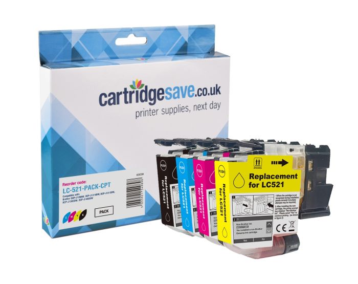 Compatible Brother LC‑521 4 Colour Ink Cartridge Multipack