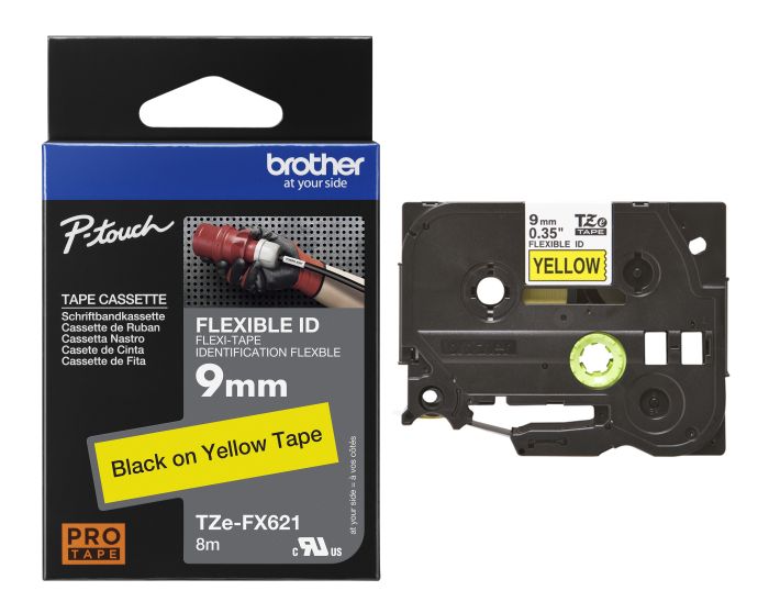 Brother TZe-FX611 Black On Yellow Flexi ID P-Touch Adhesive Labelling Tape 6mm x 8m