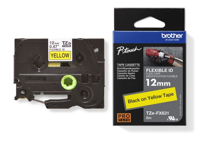 Brother TZe-FX631 Black On Yellow Flexi ID P-Touch Adhesive Labelling Tape 12mm x 8m