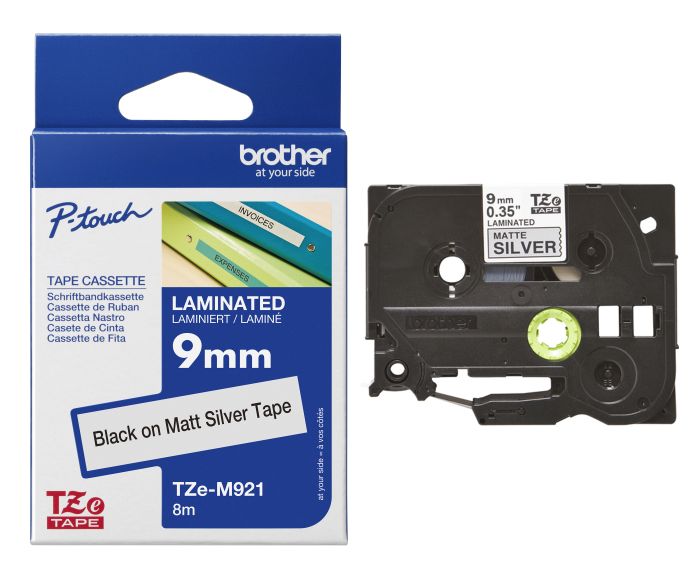 Brother TZE-M921 Black On Silver P-Touch Adhesive Labelling Tape 9mm x 8m