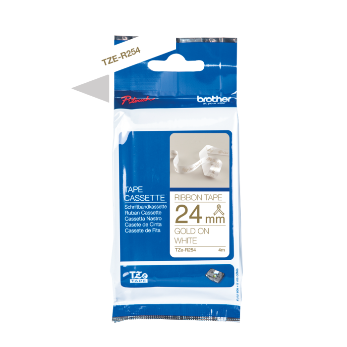 Brother TZE-R254 Gold On White Non-Adhesive Ribbon Tape Cassette 24mm x 4m