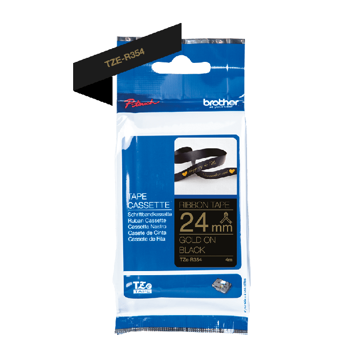 Brother TZE-R354 Gold On Black Non-Adhesive Ribbon Tape Cassette 24mm x 4m