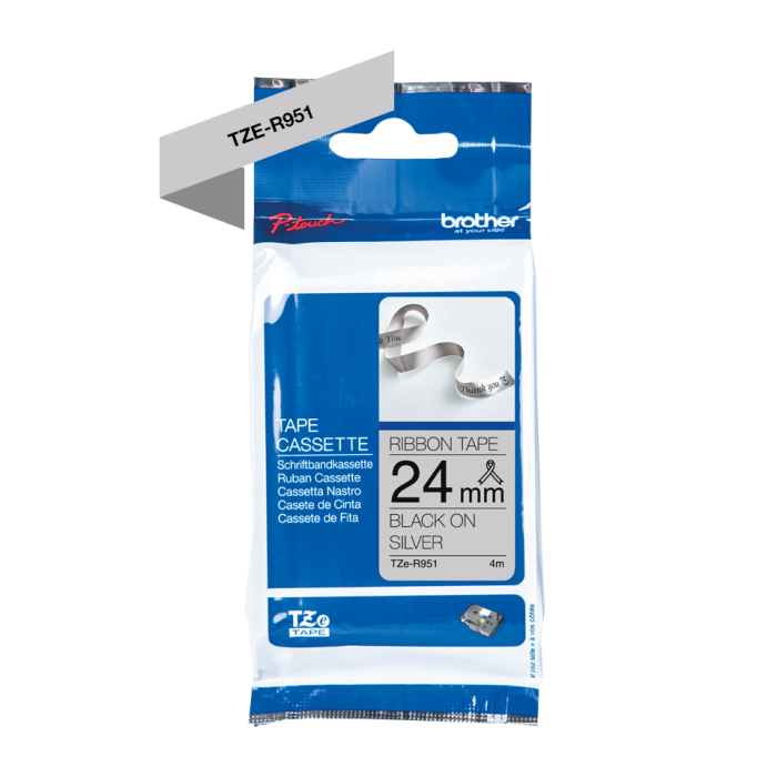 Brother TZE-R951 Black On Silver Non-Adhesive Ribbon Tape Cassette 24mm x 4m