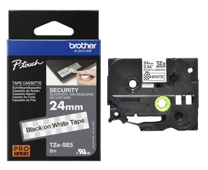 Brother TZE-SE5 24mm x 8m Continuous Black On White Adhesive Label Tape