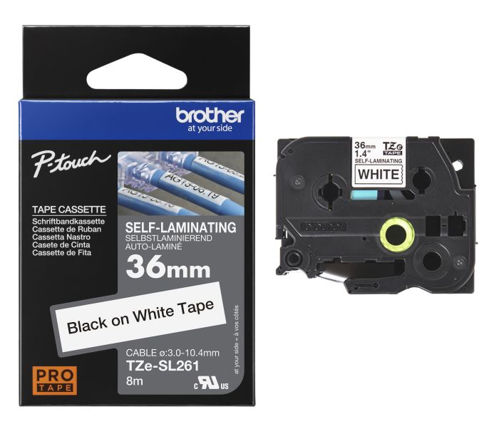 Brother TZE-SL261 Black On White Adhesive Self-Laminating Labelling Tape Cassette 36mm x 8m 