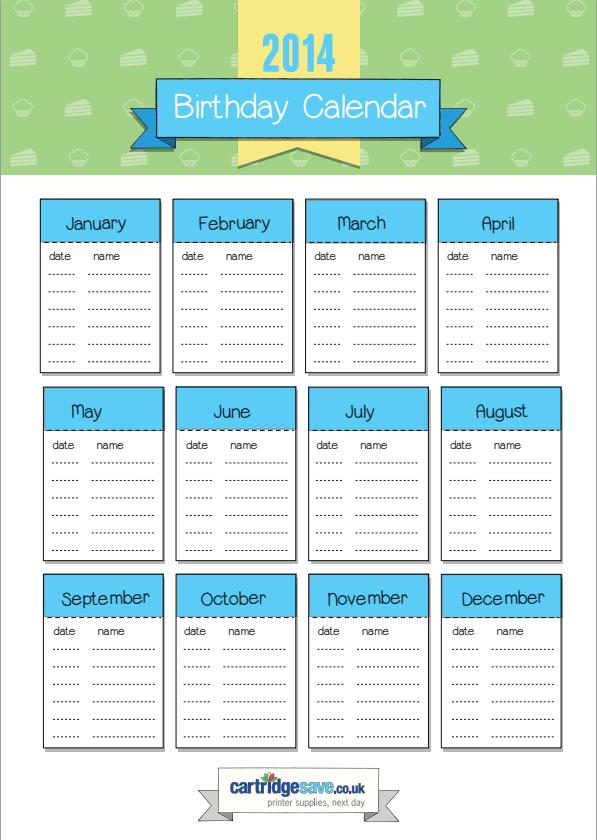 Printable Birthday Calendar - Print what matters