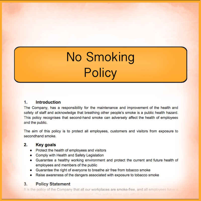 This easy-to-print document is a great way of making sure your workforce abides by the health and safety legislation- smoking policy
