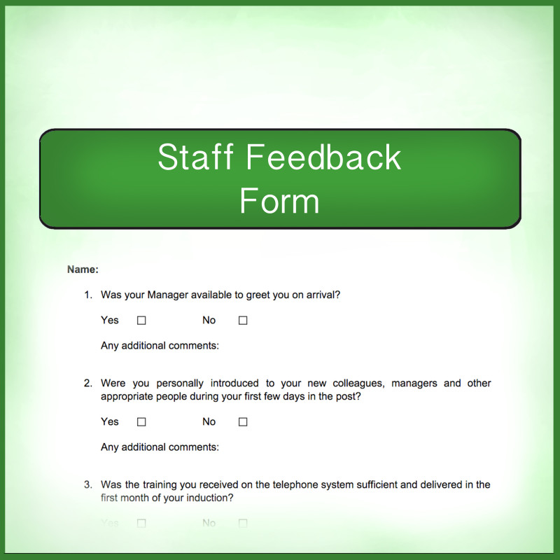 A questionnaire we distribute to new starters who have just passed their probation - Employee feedback